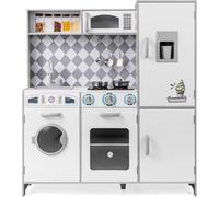 FANTASK Cucina per bambini in legno per bambini dai 3 anni in su, cucina in legno con luce e suono, cucina giochi con fornello, lavatrice, forno, microonde, accessori da cucina