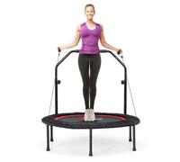 FANTASK Fitmess trampolino pieghevole per bambini, portata fino a 150 kg, mini trampolino con fasce di resistenza e maniglia regolabile in altezza, per interni ed esterni, adulti e bambini