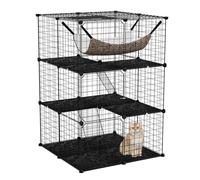 FANTASK Gabbia in filo metallico a 3 piani, grande gabbia per gatti con lucernario, amaca, 2 scale e 3 porte, canili rimovibili, recinto per gatti piccoli animali interni, 74 x 74 x 107 cm (nero)