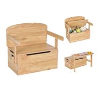 FANTASK Gruppo di seggiolino 3 in 1 con panca e vano portaoggetti e coperta e scatola per giocattoli, tavolo da attività per bambini, in legno, 60 x 34 x 57 cm (naturale)