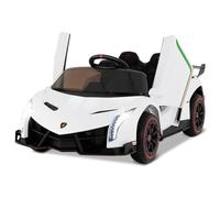 FANTASK Lamborghini - Auto elettrica per bambini, 12 V, con telecomando da 2,4 G e faro a LED e clacson e musica, veicolo elettrico a 2 posti, 3-6 km/h, per bambini dai 3 anni in su (bianco)