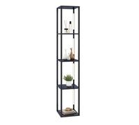 FANTASK Lampada da terra con ripiano in legno, libreria con luci LED dimmerabili a 3 livelli e aste LED girevoli, scaffale con interruttore a pedale e 4 ripiani per soggiorno, camera da letto (nero)