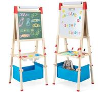 FANTASK Lavagna 3 in 1 per bambini, cavalletto double face, lavagna e carta da disegno con lettere, numeri, gessetti e matite colorate