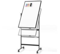 FANTASK Lavagna bianca mobile double face, 60 x 100 cm, lavagna magnetica regolabile in altezza, con ruote, supporto e portapenne, inclusi accessori per scuola, ufficio, casa (nero)