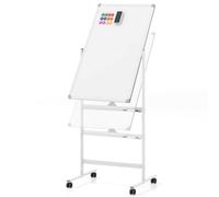 FANTASK Lavagna bianca mobile double face, 60 x 100 cm, lavagna magnetica regolabile in altezza, con ruote, supporto e portapenne, inclusi accessori per scuola, ufficio, casa (bianco)