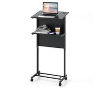 FANTASK Leggio mobile mobile regolabile in altezza, con piano d'appoggio inclinato e piano di appoggio, tavolo per laptop, leggio per cerimonie, lezioni in classe (nero)