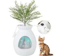 FANTASK Lettiera intelligente per gatti, 63 l, eliminazione degli odori e sterilizzazione con tenda per porta, stile vaso di fiori con pianta artificiale, ciottoli e pala, 50 x 50 x 59 cm, bianco