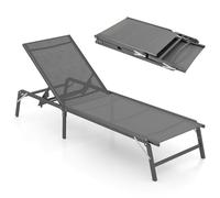 FANTASK Lettino da giardino pieghevole, portata fino a 160 kg, sedia a sdraio portatile con 5 schienali regolabili per giardino, terrazza e balcone (grigio)