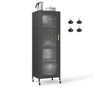 FANTASK Mensola da cucina a 5 ripiani, armadietto da vetrina su ruote con ripiani regolabili, armadietto multiuso sottile con porta semitrasparente, altopiano in metallo per sala da pranzo, bagno e