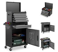 FANTASK Mobile 2 in 1 per attrezzi, carrello da officina in metallo, con valigetta e 8 scomparti, gancio e ripiano regolabile, carrello da officina mobile su ruote senza attrezzi, portata 100 kg, 59 x