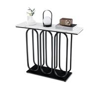 FANTASK Moderno tavolo consolle da ingresso con struttura in metallo, consolle sottile con effetto marmo, per soggiorno, corridoio, camera da letto, ingresso, 100 x 30 x 80 cm (bianco e nero)