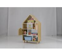 FANTASK Montessori - Libreria in legno, per bambini, a forma di casa, con 2 ante e gambe in legno massiccio, a 4 livelli, per camera dei giochi, cameretta dei bambini e camera da letto (naturale)