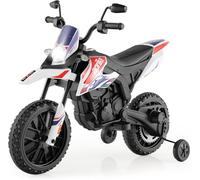 FANTASK Motore elettrico da 12 V per bambini da 5,5 a 6 km/h, moto per bambini con ruote di supporto e musica e fari, moto in bianco e nero per bambini dai 3 agli 8 anni