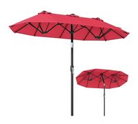FANTASK Ombrellone doppio da giardino pieghevole, con manovella, 300 x 150 cm, per giardino, terrazza, balcone (rosso)