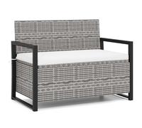 FANTASK Panca da giardino in rattan con vano portaoggetti, resistente alle intemperie, per giardino, balcone e terrazza, con cuscino, portata fino a 360 kg, 117 x 62 x 85 cm