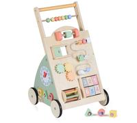 FANTASK Passeggino in legno per bambini a partire da 1 anno, con tavola attiva, ruote e cestino, Centro attività Montessori, giocattolo per primi passi