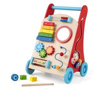 FANTASK Passeggino in legno per primi passi con manico, vano portaoggetti e ruote per spingere e tirare, Montessori Baby Walker per sedersi e stare in piedi, ragazzi e ragazze a partire da 1 anno