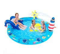 FANTASK Piscina gonfiabile per bambini, 188 x 153 x 63 cm, con motivi marini e scivolo a forma di squalo, centro di giochi d'acqua ovale a forma di faro, per cortile, giardino