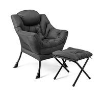 FANTASK Poltrona relax con braccioli, tasca laterale e poggiapiedi, poltrona lounge, poltrona TV, grigio