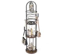 FANTASK Portagioie girevole a 360° da terra, in metallo, con 3 ripiani, orecchini e collane, grande organizer per gioielli (nero e marrone)
