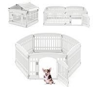 FANTASK Rastrelliera pieghevole per cani da esterno e interno, beccuccio per cani con porta a chiave e 6 pannelli, box per cuccioli in plastica, altezza 60 cm (bianco)