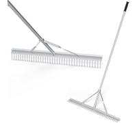 FANTASK Rastrello con manico lungo, rastrello da giardino in alluminio con testa di calcolo larga 91 cm, 36 denti rotture per fogliame, rastrello da giardino per allentare il terreno, cura del