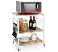 FANTASK Scaffale da cucina su ruote, 60 x 40 x 73 cm, carrello da portata a 3 livelli con ripiano regolabile e 10 ganci rimovibili, carrello da cucina per cucina, sala da pranzo, bar e ristorante