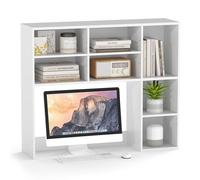 FANTASK Scaffale da tavolo con 7 scomparti, libreria, scrivania da appoggio per monitor fino a 27", organizer da scrivania per piano di lavoro, 94 x 25 x 79 cm (bianco)