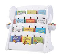 FANTASK Scaffale per bambini a 4 livelli 2 in 1, libreria con 2 scatole portaoggetti e ripiano reversibile, scaffale per giocattoli trasformabile in stile Montessori, per cameretta dei bambini e sala