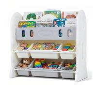 FANTASK Scaffale per bambini a 4 livelli con 2 scomparti e 6 scatole | Scaffale per giocattoli e libri per la cameretta dei bambini con molto spazio, scatole rimovibili per giocattoli e libri
