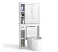 FANTASK Scaffale WC autoportante, con ripiani regolabili e 3 ante, in legno, armadietto per lavatrice, 80 x 21 x 165 cm (bianco)