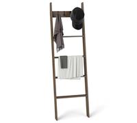 FANTASK Scala da soffitto in bambù con 4 ganci, 5 pioli e cinghie anti-ribaltamento, scaletta asciugamani per soggiorno, bagno, 43 x 8 x 148 cm
