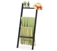 FANTASK Scala portasciugamani a 4 livelli, 128 cm, montaggio a parete con supporto a soffitto, portata fino a 50 kg per livello, per camera da letto e bagno (nero)