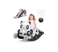 FANTASK Scivolo per bambini 5 in 1, cavallo a dondolo, parco giochi per bambini con pallacanestro e gioco ad anelli, scivolo per interni ed esterni, per bambini di età compresa tra 1 e 5 anni (nero
