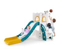 FANTASK Scivolo per bambini 6 in 1, con cestino da basket, telescopico, spazio di archiviazione e gradini antiscivolo, per interni ed esterni, per ragazzi e ragazze a partire da 1 anno (verde)