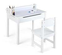 FANTASK Scrivania per bambini con sedia, porta rotolo di carta e pennarelli, scrivania per studenti con tavolo pieghevole, scrivania per ragazzi a partire dai 3 anni in su (bianco)