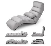 FANTASK Sedia a sdraio pieghevole da pavimento con schienale regolabile, sedia da pavimento con funzione di sonno, divano da pavimento, poltrona da pavimento, per gaming, dormire, lettura, grigio,