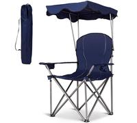 FANTASK Sedia da campeggio con borsa per il trasporto, sedia pieghevole con portabevande, sedia da pesca con tettuccio parasole, sedia pieghevole, ideale per terrazza, spiaggia e campeggio (blu scuro)