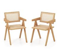 FANTASK Sedia in rattan per cucina, soggiorno, sala da pranzo, in bambù e rattan simulato, set da 2 sedie da pranzo con schienale e braccioli, naturale, 50 x 52 x 81 cm