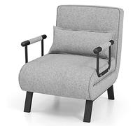 FANTASK Sedia pieghevole 4 in 1 con funzione letto, sedia pieghevole con schienale regolabile e cuscino rimovibile, grigio chiaro