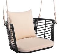 FANTASK Sedia sospesa con corde e cuscini e telaio in metallo, poltrona sospesa in rattan, sedia a dondolo, portata fino a 180 kg, sedia a dondolo per veranda, giardino, cortile (beige)