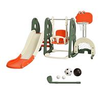 FANTASK Set da arrampicata e altalena per bambini, scivolo per bambini, set da gioco 6 in 1, scivolo e altalena e canestro da basket, scala e porta da calcio e foro da golf