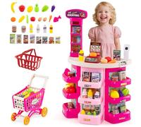 FANTASK Set da Gioco per supermercato, 76 Pezzi, con Carrello della Spesa, Bilancia, Scanner con Luce e Suono, Negozio di mercanti con Cibo da Gioco e Accessori, per Bambini dai 4 Anni in su