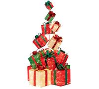 FANTASK Set di 15 scatole regalo a LED, impilabili e distribuibili, grande scatola natalizia illuminata con 450 luci bianche calde, base in metallo, 170 cm, decorazione natalizia per interni ed