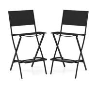 FANTASK Set di 2 sedie da bar per esterni, pieghevoli, da giardino, con schienale e poggiapiedi, con portata fino a 150 kg, per balcone, giardino e piscina (nero)