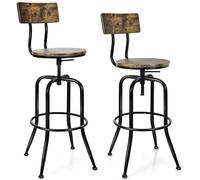 FANTASK Set di 2 sgabelli da bar girevoli, design industriale con schienale rimovibile e altezza seduta 69-76 cm regolabile in altezza