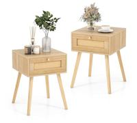 FANTASK Set di 2 tavolini comodini con cassetto, comodino in rattan, per quercia, camera da letto e soggiorno, 40 x 40 x 55 cm
