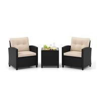FANTASK Set di 3 mobili da balcone con cuscino, set di mobili da giardino in rattan con 2 sedie e tavolo in vetro, per balcone, terrazza e giardino, beige