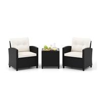 FANTASK Set di 3 mobili da balcone con cuscino, set di mobili da giardino in rattan con 2 sedie e tavolo in vetro, per balcone, terrazza e giardino, bianco crema
