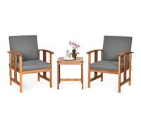 FANTASK Set di 3 mobili da balcone in legno di acacia, con tavolino e 2 sedie, 3 pezzi, con 2 cuscini e 2 cuscini per schienale, per giardino, balcone